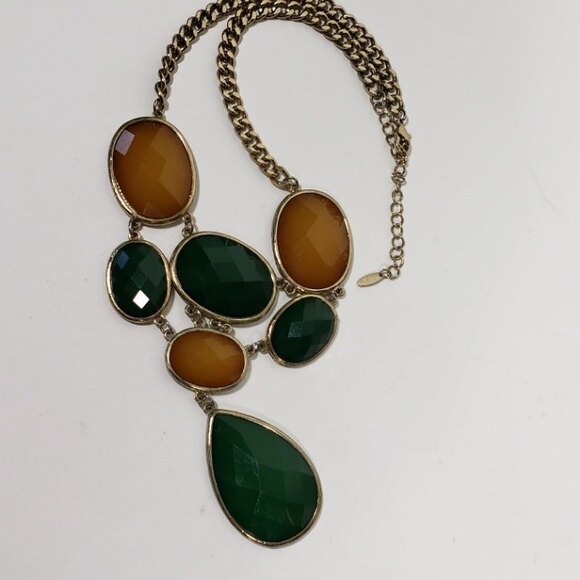 Y2K Vintage VCLM Green & Amber Statement Bib Necklace Chunky Faceted Bold Fall - Picture 6 of 9